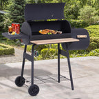 Barbecue à Charbon fumoir BBQ Grill Smoker sur Pied avec Couvercle, roulettes, thermomètre, étagères Noir-9