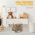 Tabouret Vache - Pouf Vachette - Pouf Taureau Coffre de Rangement 2 en 1 - Pieds Bois d'hévéa revêtement synthétique Aspect Daim Vieilli Marron-3