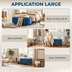 Pouf de Rangement Coffre 2 en 1 - Pouf capitonné Demi-Cercle - Pieds Bois hévéa Noir revêtement Velours Bleu-6