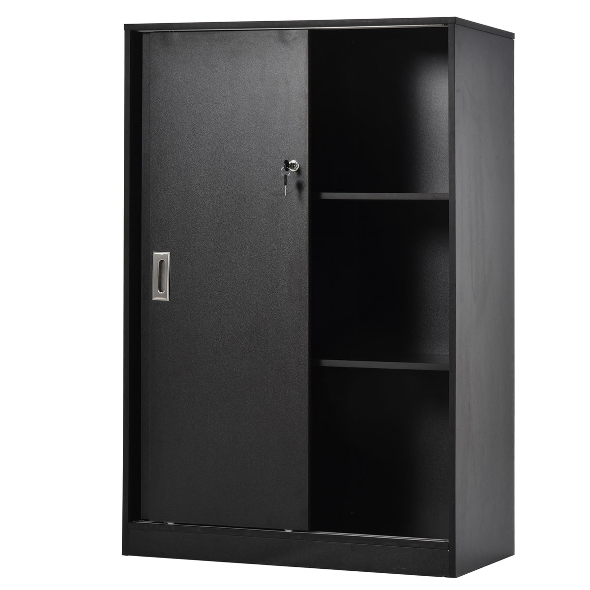 Armoire de Bureau 2 Portes coulissantes verrouillables dim. 80L x 40l x 120H cm 2 étagères Panneaux Particules Noir-0