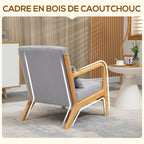 Fauteuil lounge - 3 coussins inclus - assise profonde - accoudoirs - structure bois hévéa - velours givré gris-4