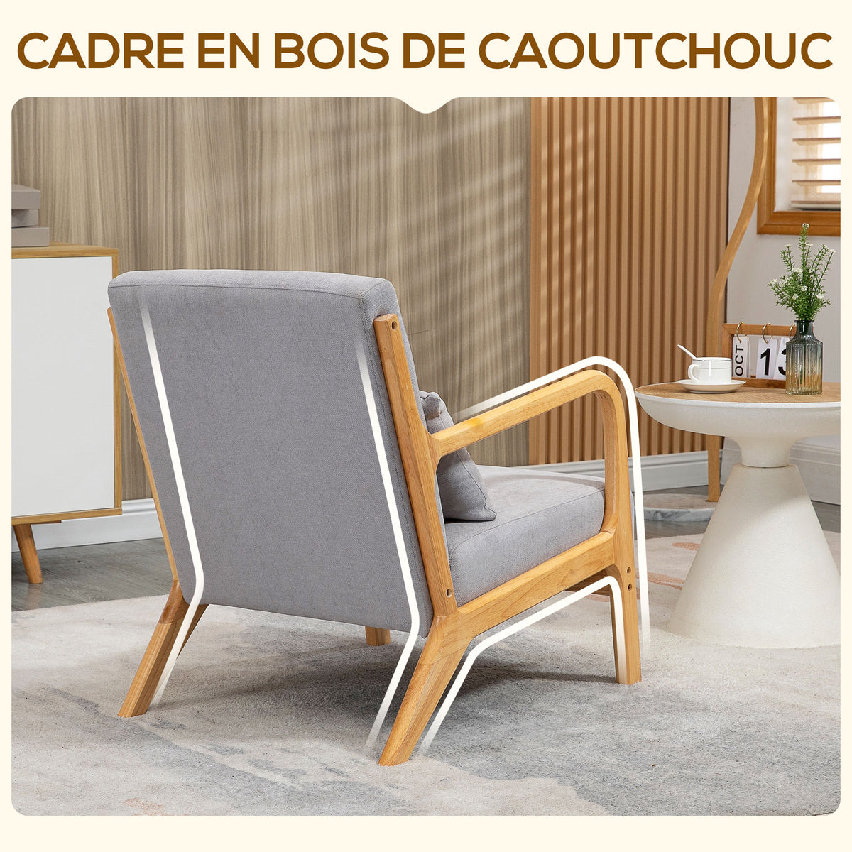 Fauteuil lounge - 3 coussins inclus - assise profonde - accoudoirs - structure bois hévéa - velours givré gris-4