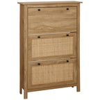 Meuble à chaussures étagère à chaussures armoire 3 portes abattants effet cannage rotin - en bois bois naturel-0