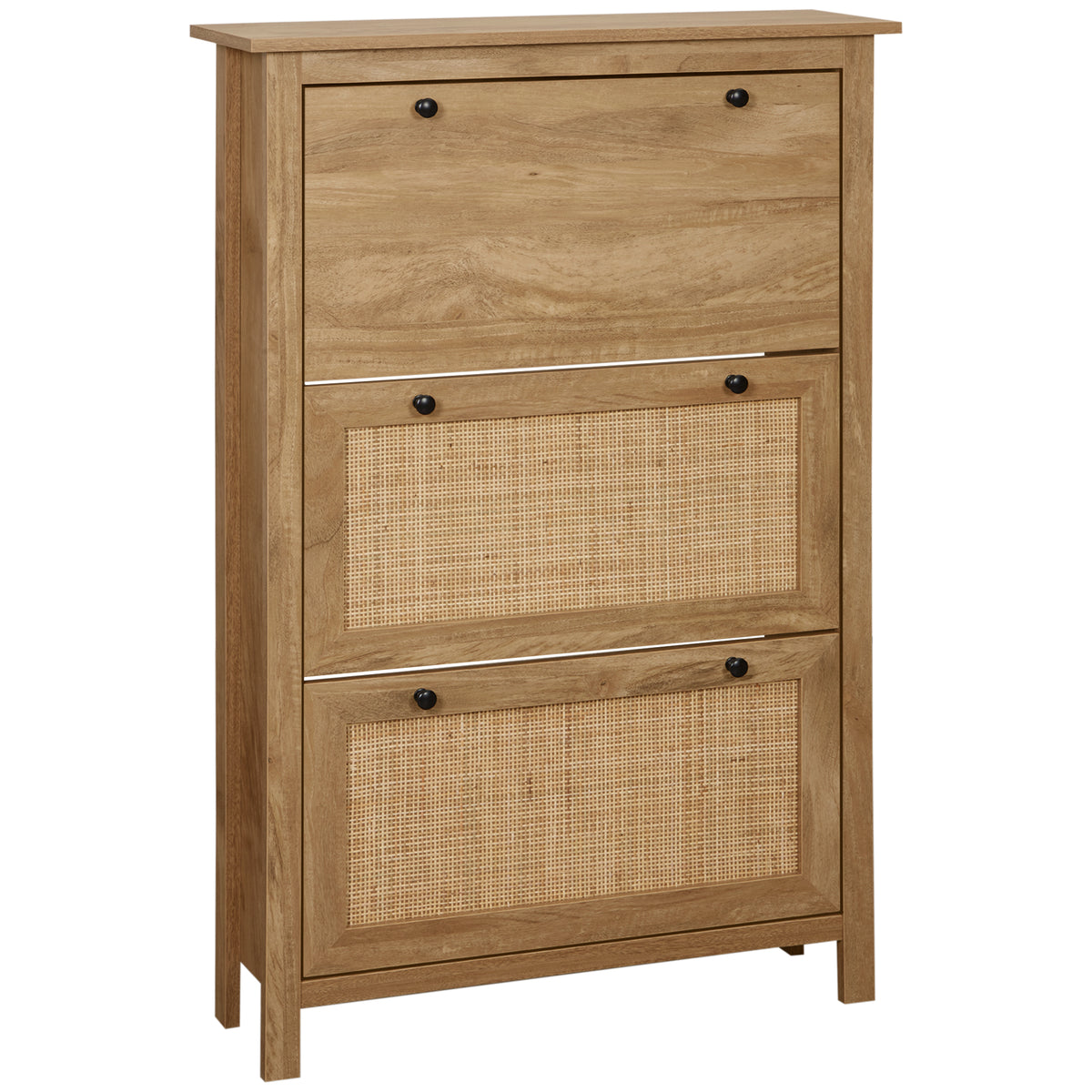Meuble à chaussures étagère à chaussures armoire 3 portes abattants effet cannage rotin - en bois bois naturel-0