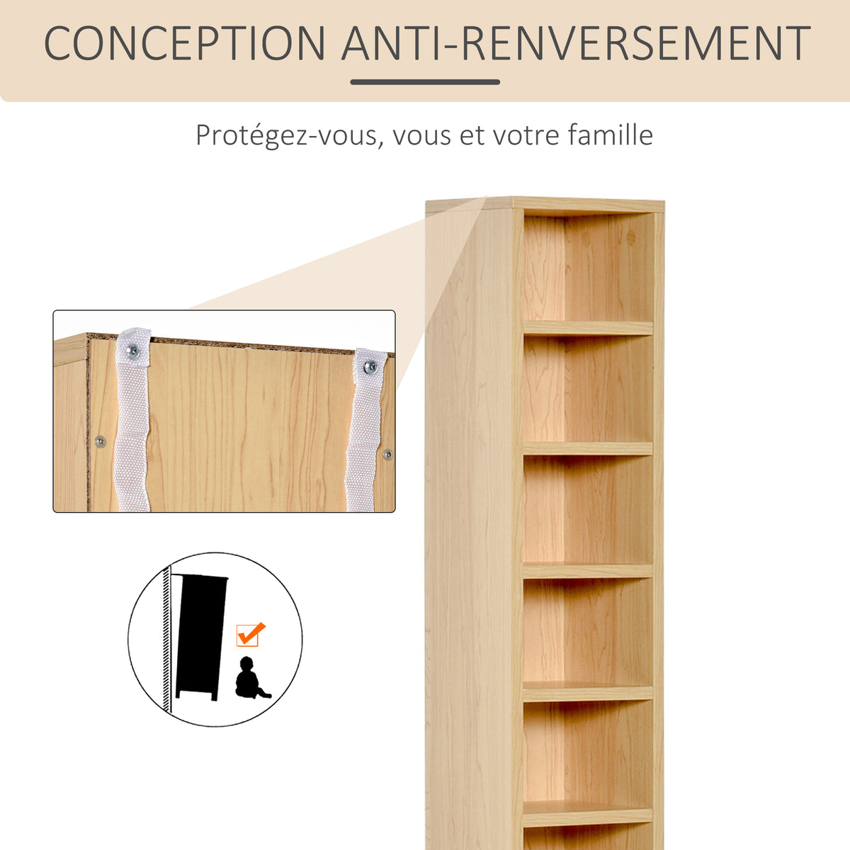 Lot de 2 étagères colonnes Armoire de Rangement CD-DVD 6 + 6 Compartiments dim. 21L x 19l x 88H cm capacité Max. 160 CD Naturel-5