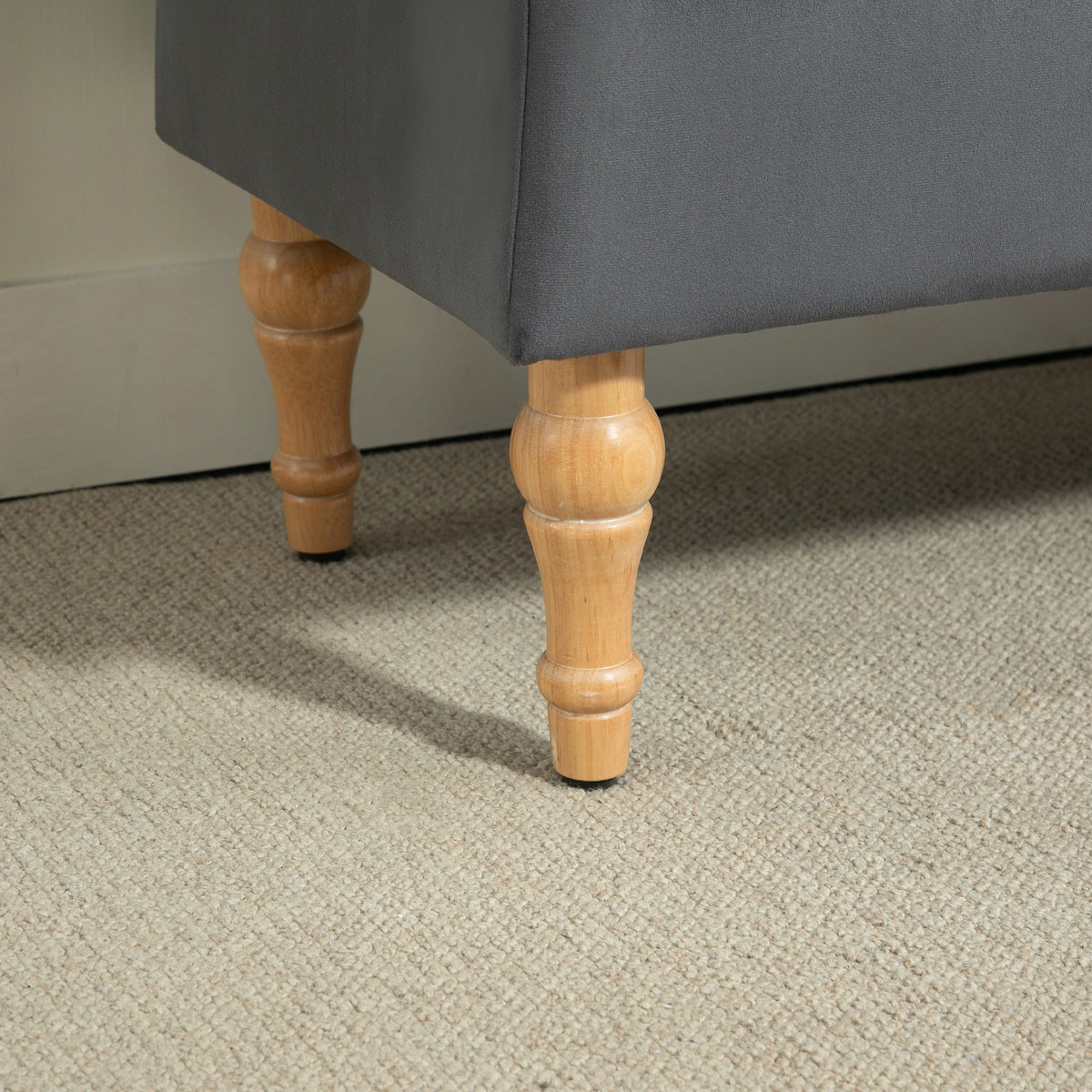 Banc coffre de rangement 2 en 1 banquette en velours avec couvercle à charnière capitonné et pieds en bois, gris foncé-7
