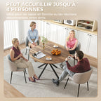 Table à manger ronde pour 4 personnes 120 cm style industriel avec plateau aspect bois, piètement croisé en acier, marron-4