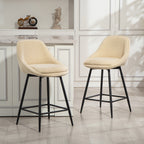 Lot de 2 tabourets de bar en tissu velours côtelé, chaises de bar avec dossier courbé, repose-pieds, 49x52x88cm, beige-1