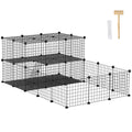 Parc enclos modulable DIY, 2 niveaux, enclos pour petits animaux, hamsters, lapins, cochon d'inde, panneaux grillagés, 45 panneaux, 175 x 105 x 70 cm, noir-0