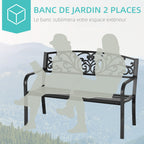 Banc de Jardin terrasse en Acier Fonte Noir 2 Places 127 x 60 x 87 cm Charge Max 240 Kg-3