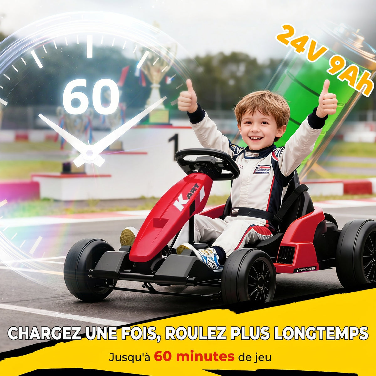 Kart Électrique pour Enfants 24 V, Go Kart, Moteur 2 x 150W, Mode Drift, Siège Réglable, Démarrage Progressif, Rouge-4
