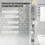 Armoire salle de bain haute, meuble de rangement colonne, 2 portes, tiroir, étagères réglables, 20x20x185cm, blanc-3