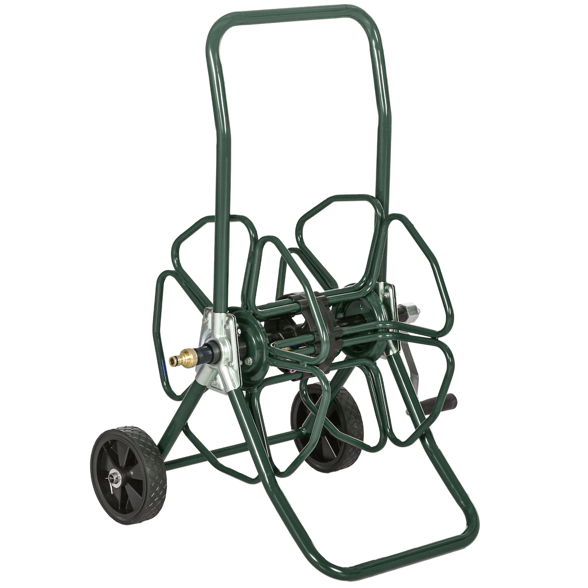 Dévidoir de tuyau d'arrosage sur roues capacité 30 m de tuyau de Ø 16mm dévidoir chariot enrouleur métal vert-0