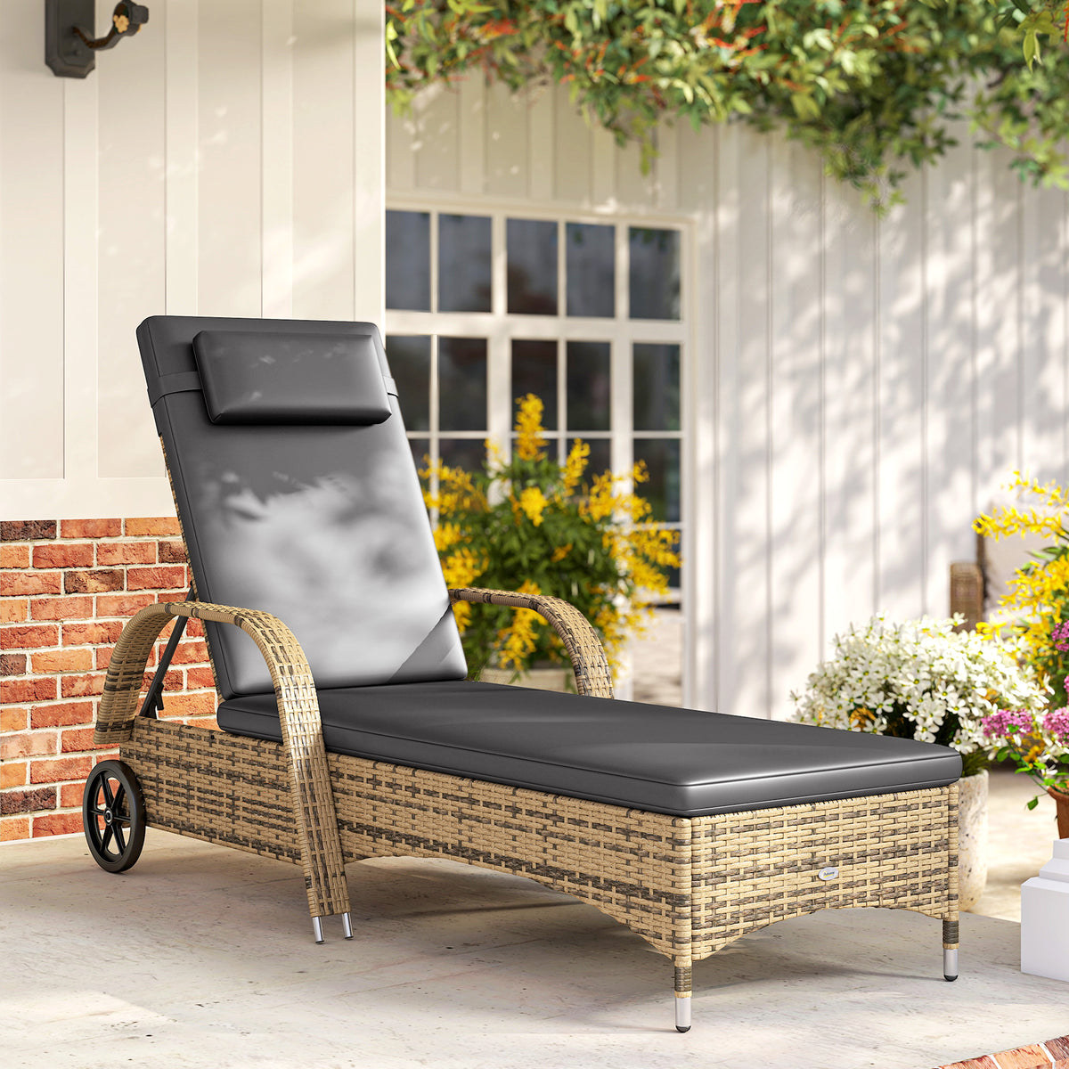 Transat bain de soleil matelas inclinaison réglable multipositions accoudoirs roulettes 200 x 73 x 30-103 cm jaune-1