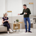 Table d'appoint ovale bout de canapé rangement ouvert pieds en acier design à lattes 50x39x50cm effet bois naturel-8