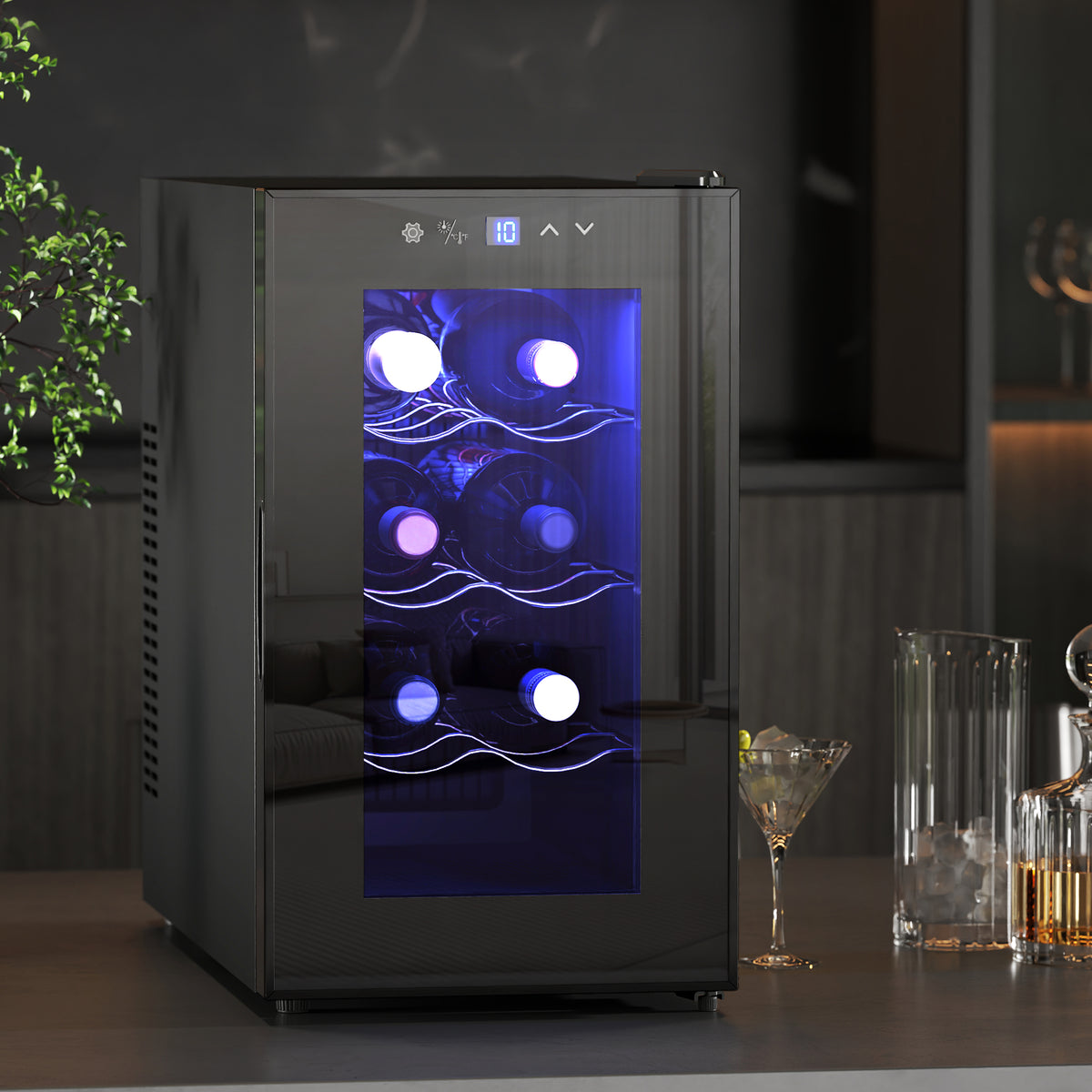 Cave à vin 8 bouteilles 21L, réfrigérateur à vin et boissons avec température réglable 8-18°C, porte en verre, noir-1
