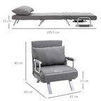 Fauteuil chauffeuse canapé-lit Convertible 1 Place déhoussable Grand Confort Coussin Pieds accoudoirs métal Lin Gris Clair-2