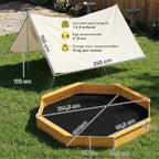 Bac à sable en bois avec auvent, bac à sable enfant extérieur avec 4 bancs, doublure de fond, jaune-2