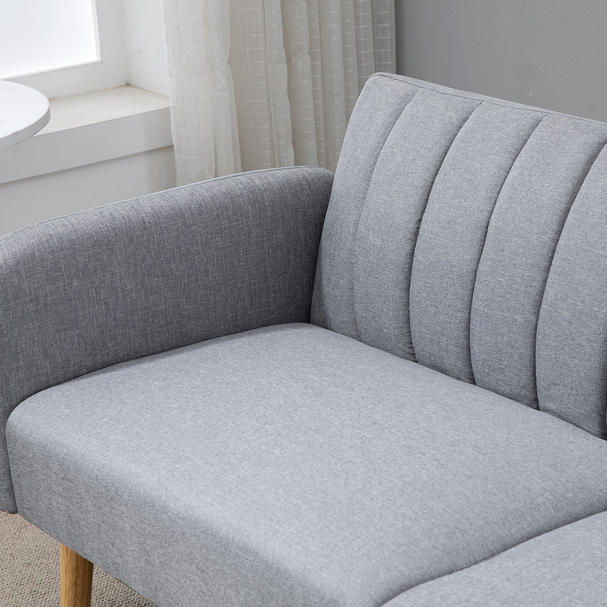 Canapé Convertible 2 Places Design scandinave Dossier inclinable 3 Positions Pieds Bois Tissu Aspect Lin Gris-7