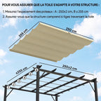 Toile de toit pour pergola tonnelle rétractable de 3 x 3 m - toile uniquement 250 x 255 cm beige-3