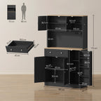 Buffet haut cuisine, armoire de cuisine, station de charge, 6 portes, plan de travail, porte-épices, 100x40x173cm, noir-2