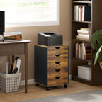 Caisson bureau mobile, meuble rangement sur roulettes avec 5 tiroirs, bois, 40 x 40 x 67 cm, marron-9