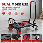 Diable et Chariot de Transport à Roulettes Pliable 2-en-1, Charge Max 120 kg, Base Rabattable, Acier, 83x44x78cm, Rouge-7