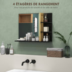 Miroir mural de salle de bain avec étagères de rangement - 3 étagères latérales + 1 étagère inférieure - bois de bambou-3
