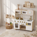 Cuisine Enfant en Bois, Dinette Cuisine Enfant avec Ustensiles en Acier Inoxydable, pour 3 à 6 Ans, 74x29x81cm, Blanc-1