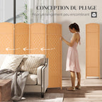 Paravent intérieur en bois 4 panneaux séparateur de pièce pliable pour salon chambre 180 x 180 cm brun clair-3