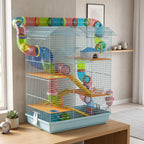 Cage pour hamster souris petit animaux rongeur avec tunnel mangeoire roue jouet 47 x 30 x 59 cm bleu clair-1