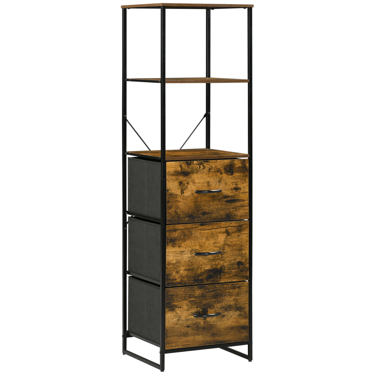 Meuble de rangement avec étagères et 3 tiroirs en tissu pliables amovibles, style industriel, dim. 44L x 40l x 155H cm-0
