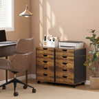 Caisson bureau mobile, meuble rangement sur roulettes avec 5 tiroirs, bois, 40 x 40 x 67 cm, marron-6