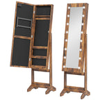 Armoire à bijoux armoire de rangement sur pieds boîte à bijoux avec miroir multi-rangements éclairage LED brun rustique-0