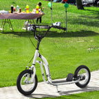 Trottinette enfants, grandes roues pneumatiques 12 pouce en caoutchouc, charge 100 kg, trottinette tout terrain avec double freins, hauteur réglable et béquille latérale, 5 à 12 ans, blanc-9