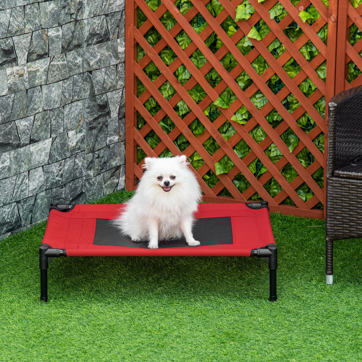 Lit surélevé pour chiens chats animaux de compagnie tissu oxford textilène micro-perforé 76 x 61 x 18 cm rouge et noir-1