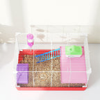 Cage hamster, cage rongeur à 2 niveaux, base amovible nettoyage facile, cabane, roue d'exercice, 47 x 30 x 27 cm, blanc-7
