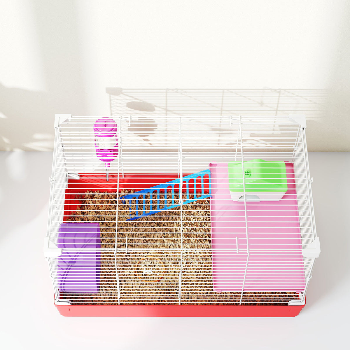 Cage hamster, cage rongeur à 2 niveaux, base amovible nettoyage facile, cabane, roue d'exercice, 47 x 30 x 27 cm, blanc-7