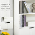 Bibliothèque Armoire à livres avec 4 compartiments ouverts et 2 portes pour le salon et le bureau 59x29x180 cm Blanc-5