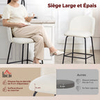 Lot de 2 Tabourets de Bar, Chaises de Bar, Repose-Pieds et Dossier, Tissu Effet Lin, Hauteur d'Assise 68cm, Crème-3