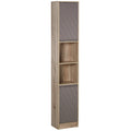 Meuble colonne salle de bain à 6 niveaux, meuble de rangement étroit avec 2 portes, 2 compartiments ouverts et étagère réglable, pour toilette, petits espaces, 30 x 24 x 170 cm gris et chêne-0