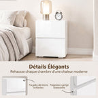 Lot de 2 Tables de Chevet, Tables d'Appoint avec 2 Tiroirs, Façades à Haute Brillance, Plateau Large, 40x40x58cm, Blanc-4