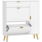 Meuble à chaussures 12 paires, armoire à chaussures, 2 tiroirs rabattables, 4 compartiments, 99,4x23,8x106,6cm, blanc-0