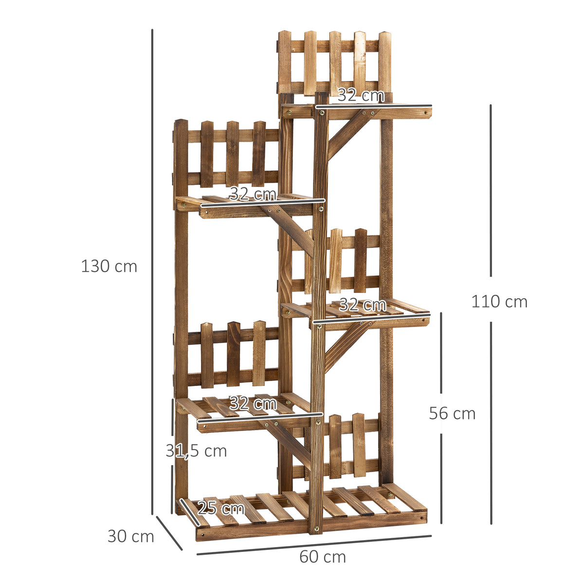 Étagère à Fleurs en Bois de Sapin Supports de Pots Porte Plante 5 tablettes Ornement Petites barrières 60 x-2