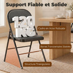 Lot de 4 chaises pliantes chaises de salle à manger portables cadre en acier 45 x 46 x 78 cm noir-6