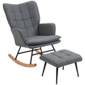 Fauteuil à bascule avec repose-pieds, rocking chair, assise large, dossier haut, coussin inclus, 64 x 89 x 90 cm, gris-0