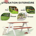 Table de pique-nique pour enfants avec bancs en bois massif table enfant pour le jardin 89 x 79 x 50 cm marron et blanc-3