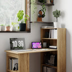 Bureau Informatique avec étagère de rangement Bureau d'angle bibliothèque adjacente Multi-rangements Chêne-7