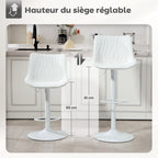 Lot de 2 tabourets de bar, chaises de bar structure en acier hauteur réglable 92-110 cm, dossier repose-pieds blanc-6