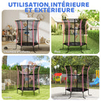 Trampoline pour enfant 1,22 x 1,11 x 1,9 m filet de sécurité porte zippée 6 poteaux rembourrés inclus rose noir-6